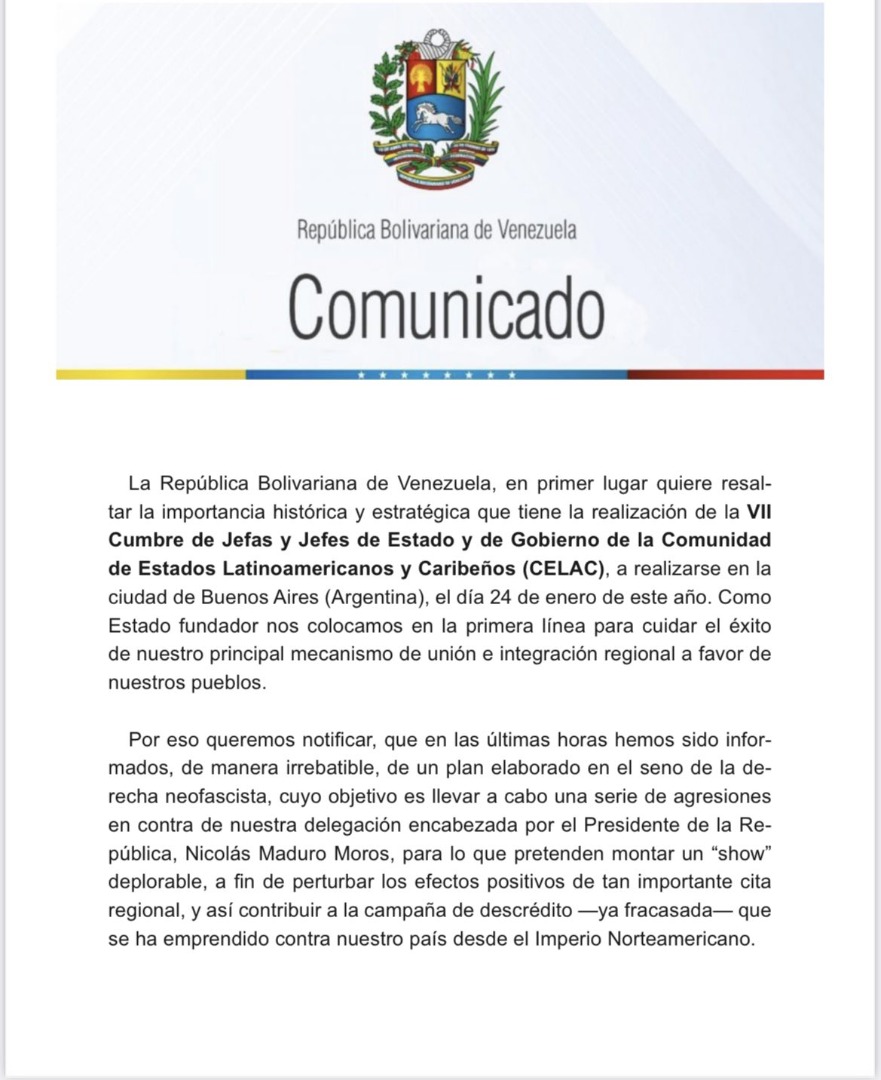 Maduro cancela su participación la VII Cumbre de la Celac-Argentina