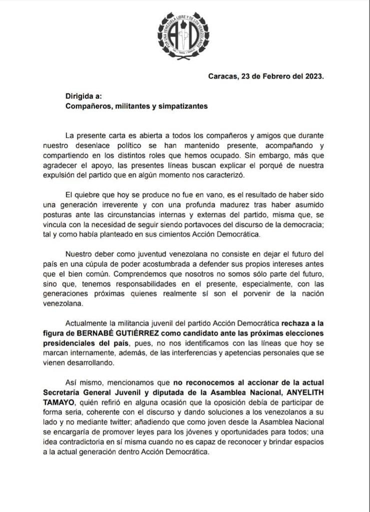 Juventud de AD no quiere a Bernabé Gutiérrez 