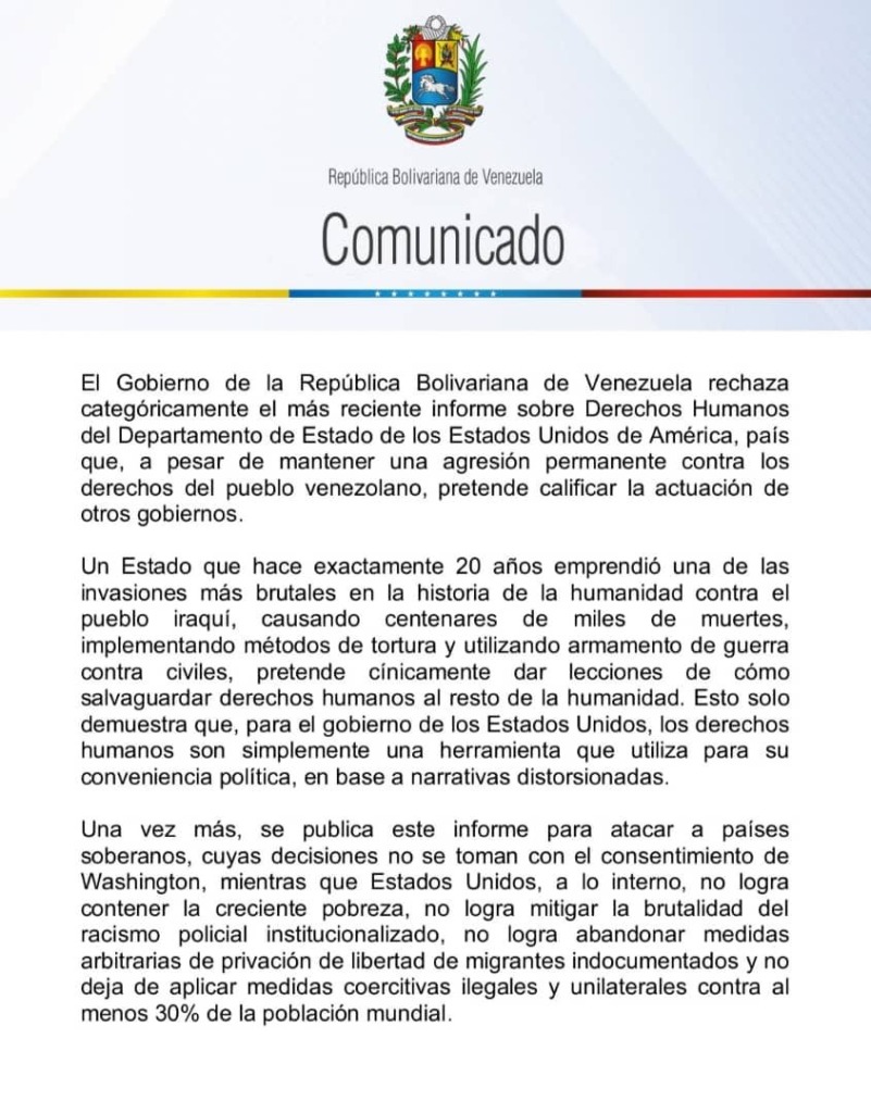 Cancillería rechaza informe sobre DD HH 