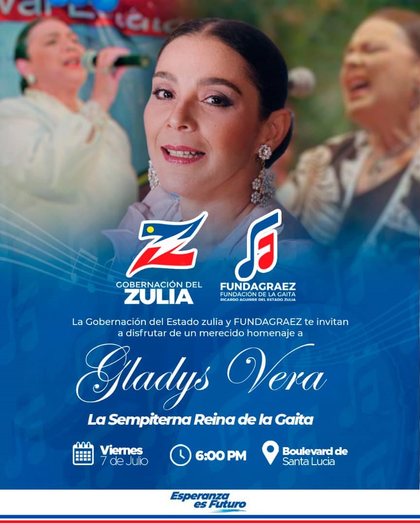 Gobernación del Zulia rinde homenaje a la sempiterna Gladys Vera hoy en el Boulevard de Santa Lucía