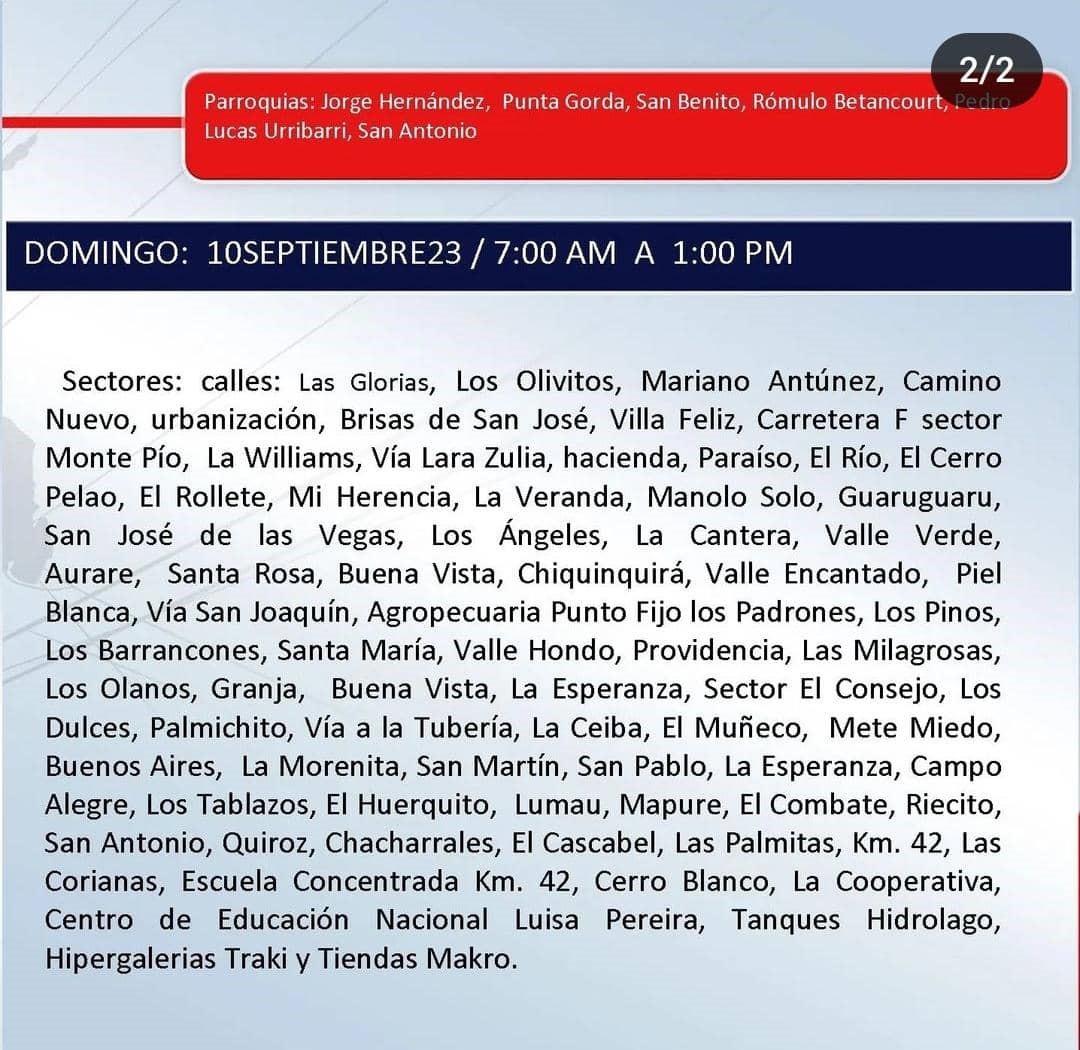 Suspenderán servicio eléctrico Cabimas