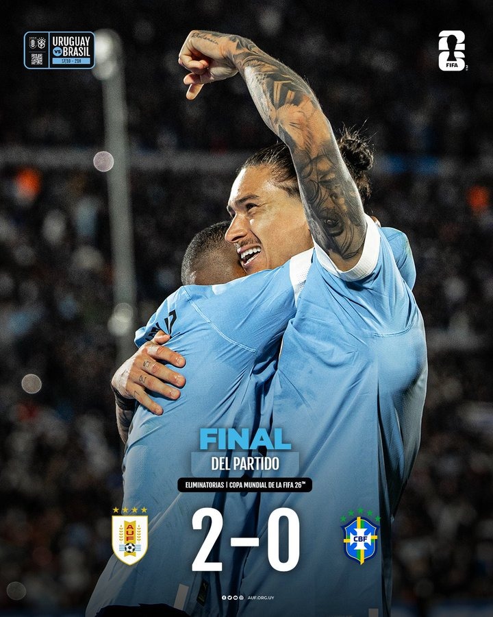 Uruguay venció 2-0 a Brasil