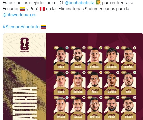 Vinotinto anuncia convocados para enfrentar a Ecuador y Perú
