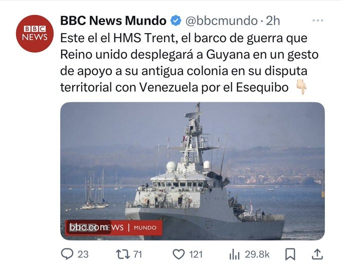 Ministro de Defensa venezolano rechaza envío de un buque de guerra británico a Guyana
