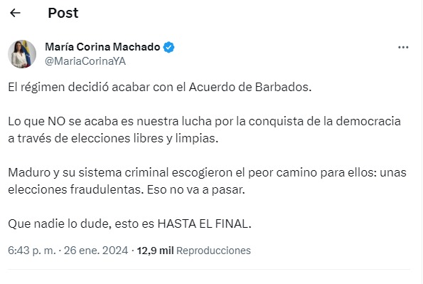 María Corina Machado Acuerdo de Barbados