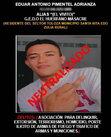 GNB dio de baja a integrante de "Huérfano Masacre"