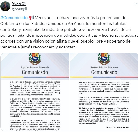 Cancillería de Venezuela rechaza reimposición de sanciones