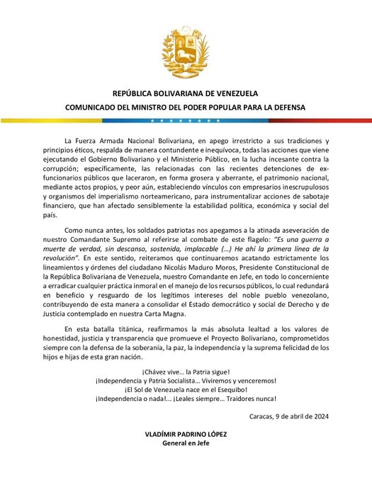 Padrino López respalda detención de El Aissami