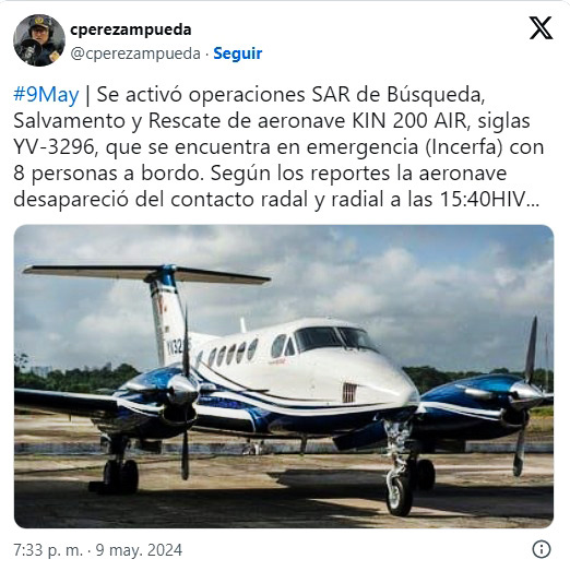 Cae avioneta el golfo de Venezuela