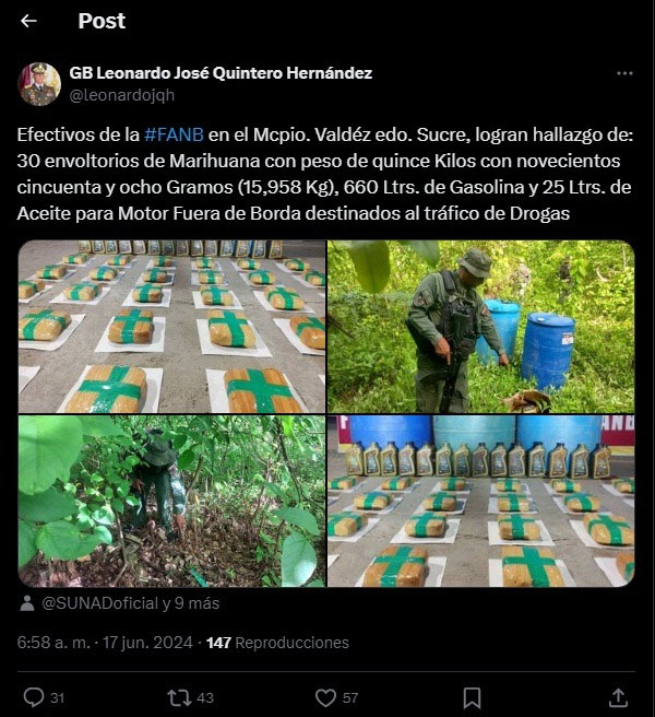 GNB incautó 15 kg de marihuana en el estado Sucre