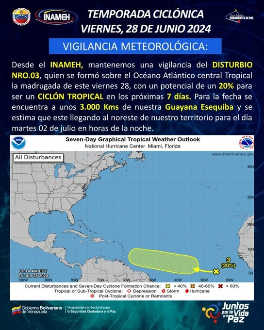 Inameh atento por ciclón tropical 