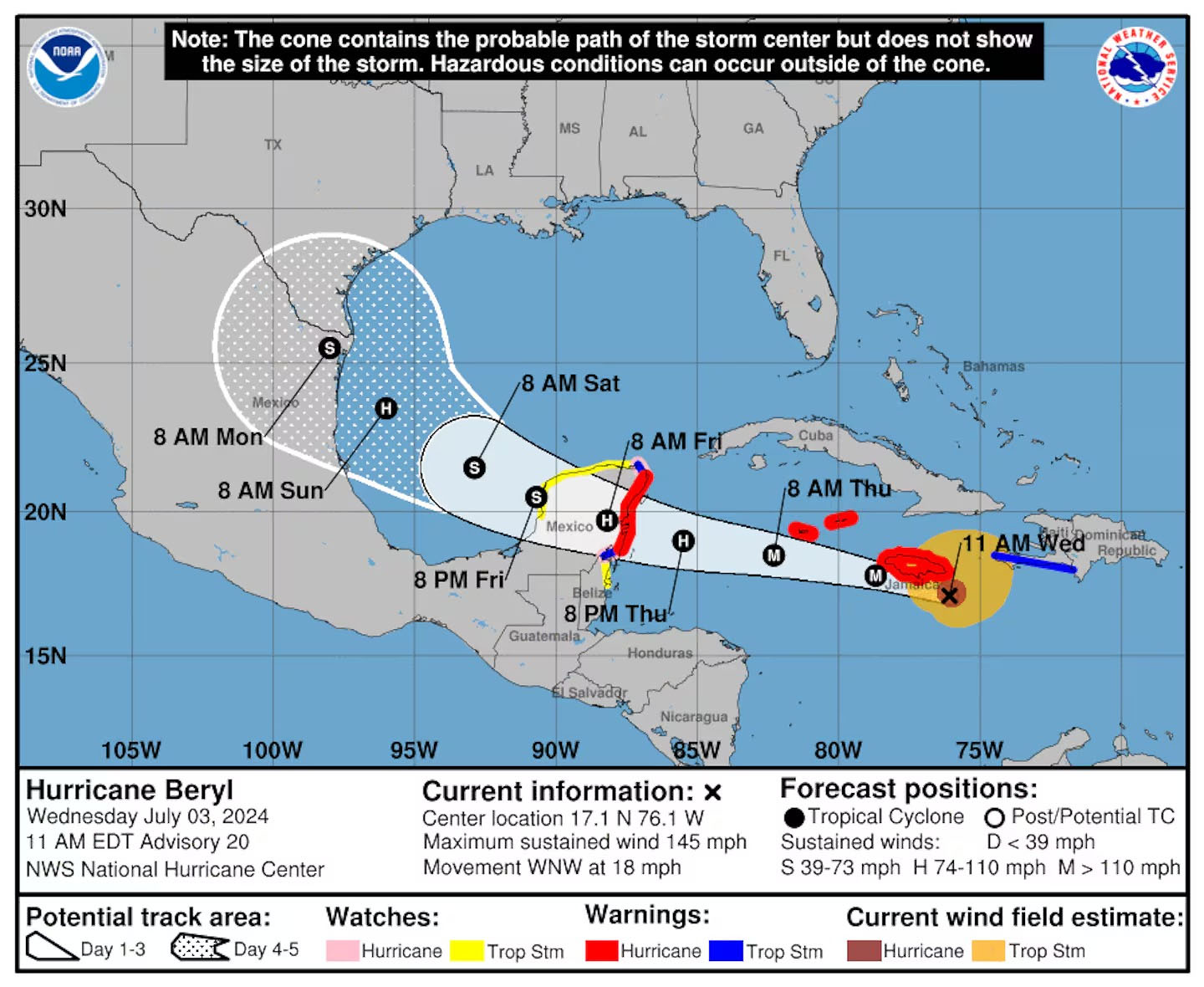 Huracán Beryl pierde fuerza rumbo a Jamaica