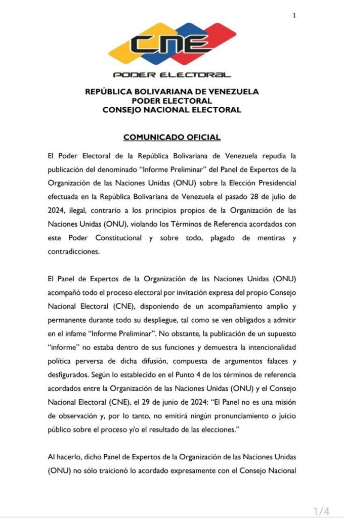Poder Electoral repudia “Informe Preliminar” de la ONU