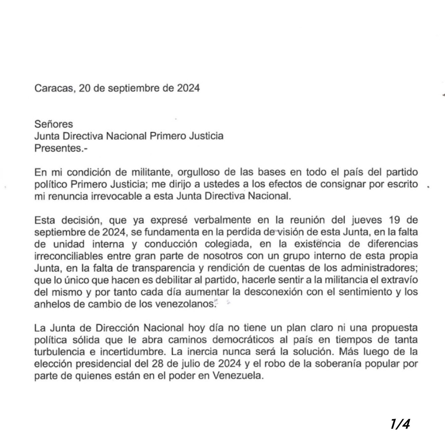 Capriles renuncia a PJ por las bajezas del caudillo de Julio Borges