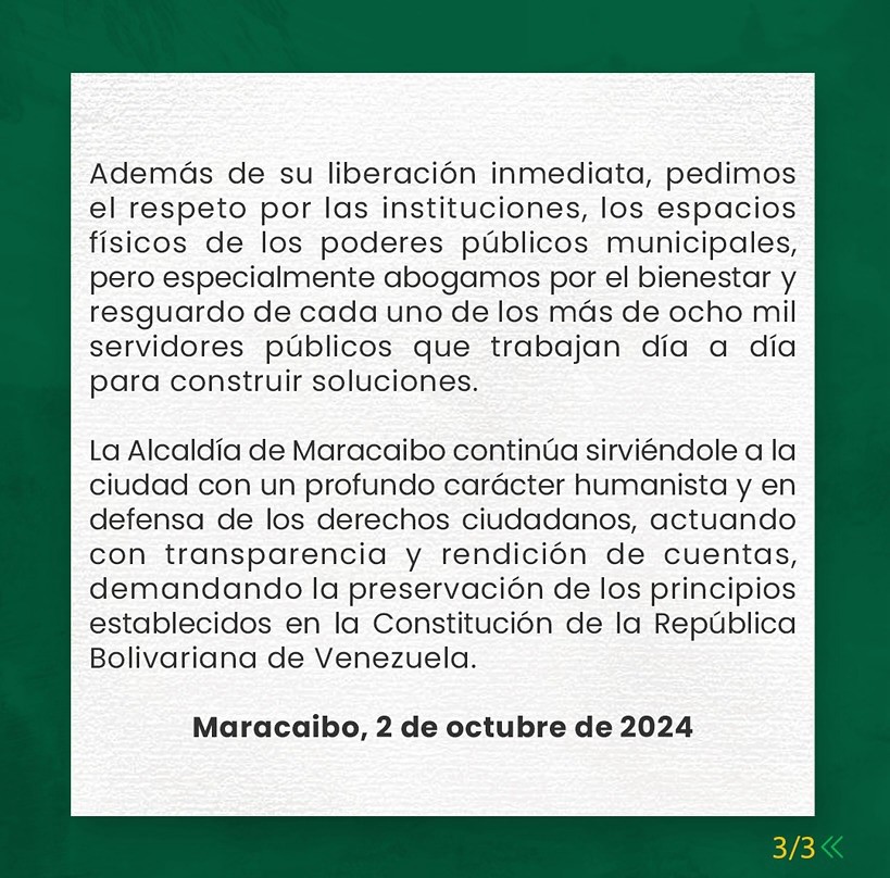 Alcaldía de Maracaibo emitió comunicado tras detención del alcalde Rafael Ramírez Colina