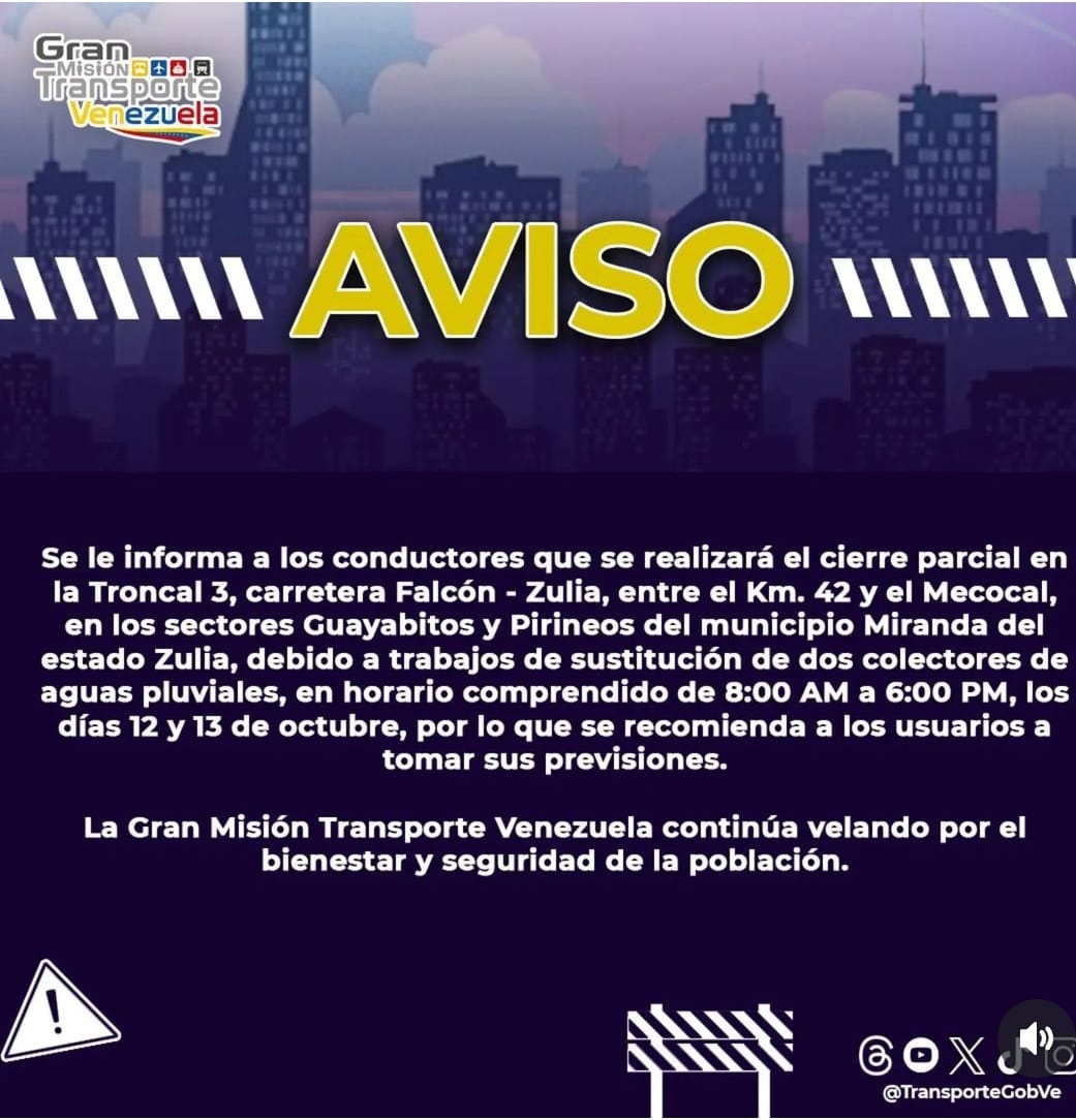 Cierre parcial de la Falcón -Zulia 
