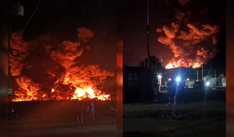 Llamas siguen consumiendo el tanque de Pdvsa-La Salina