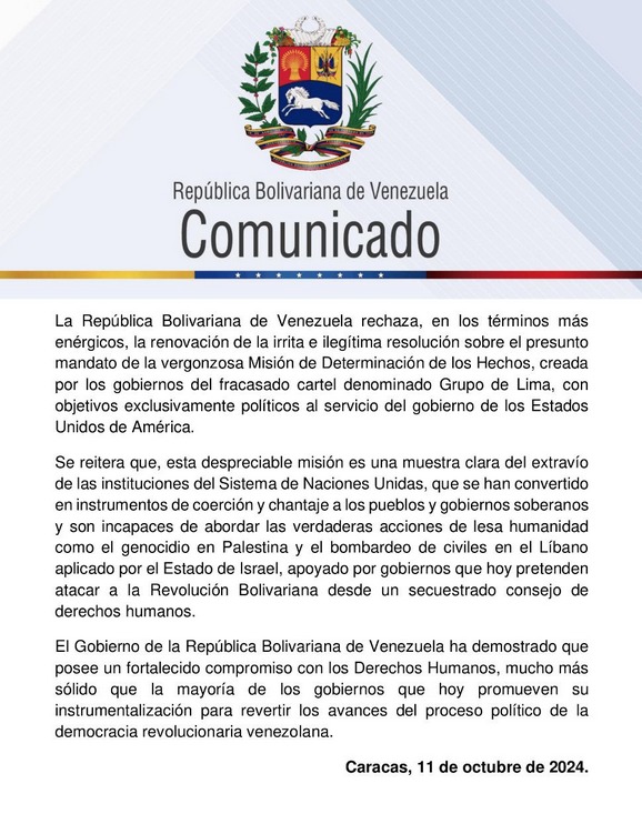 Venezuela rechaza renovación de la Misión de DD HH de la ONU en Venezuela