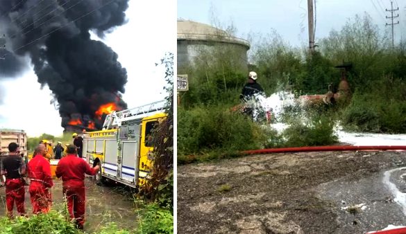 Bomberos proceden a inyectar con espuma tanque de Pdvsa La Salina 