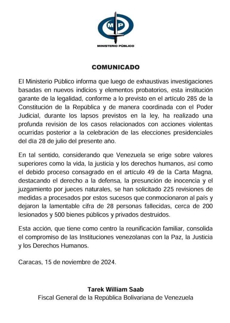 Comunicado del Ministerio publico