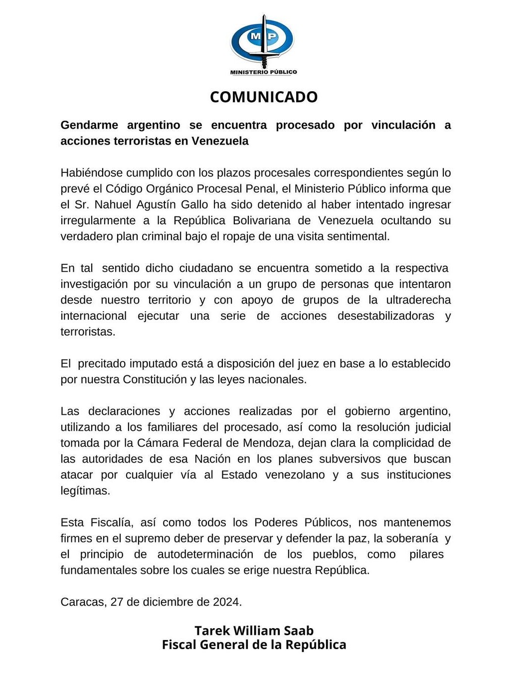 Gendarme argentino se encuentra procesado
