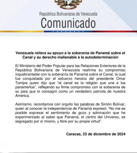 Venezuela ratifica apoyo a Panamá en la soberanía sobre el Canal