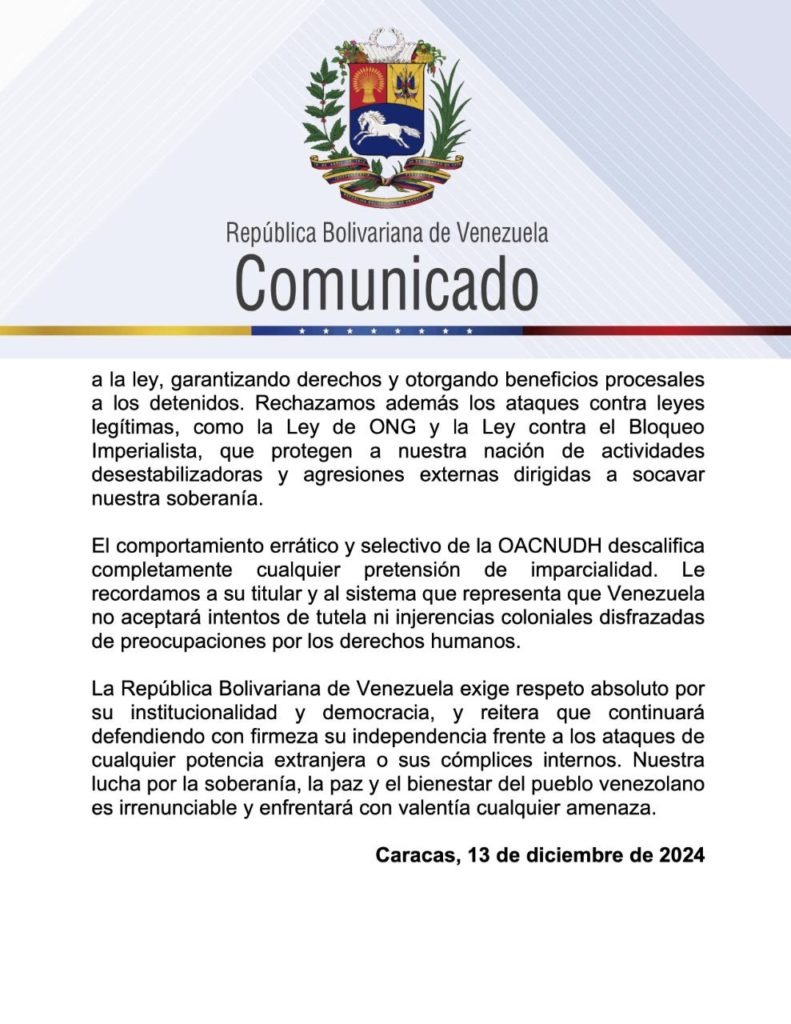 Venezuela rechaza declaraciones de Volker Turk 