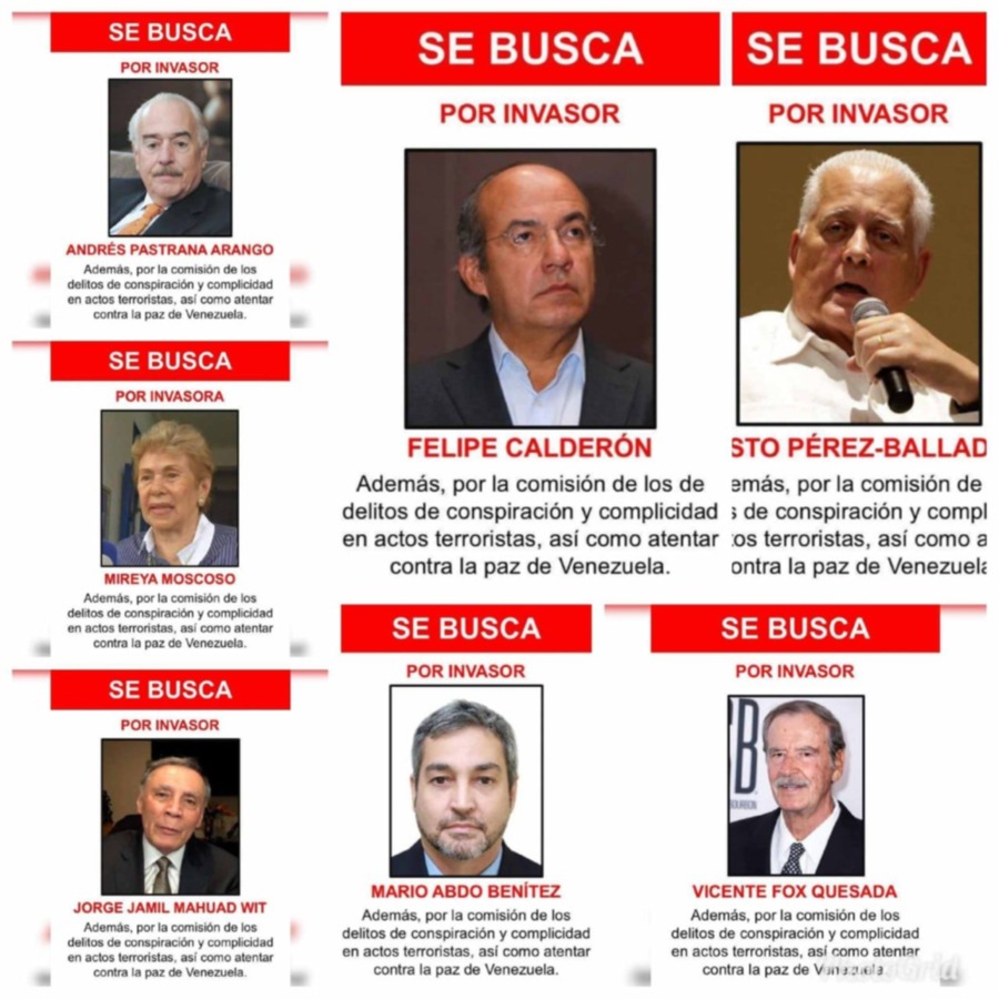 Nacionales.- Las agencias de seguridad han hecho circular carteles de "se busca" contra siete expresidentes latinoamericanos que han expresado su deseo de viajar a Venezuela con Edmundo González Urrutia.