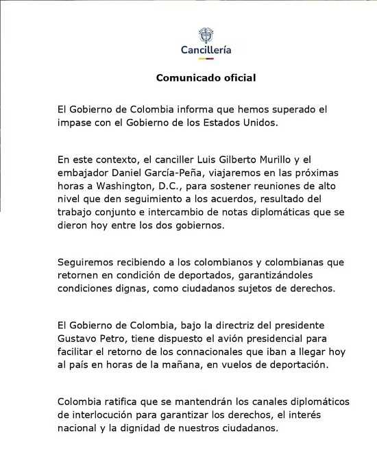 Colombia envía dos aviones para traer a los deportados del Gobierno de Trump