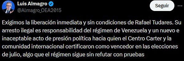 OEA y Embajada de EEUU rechazan detención del yerno de Edmundo González