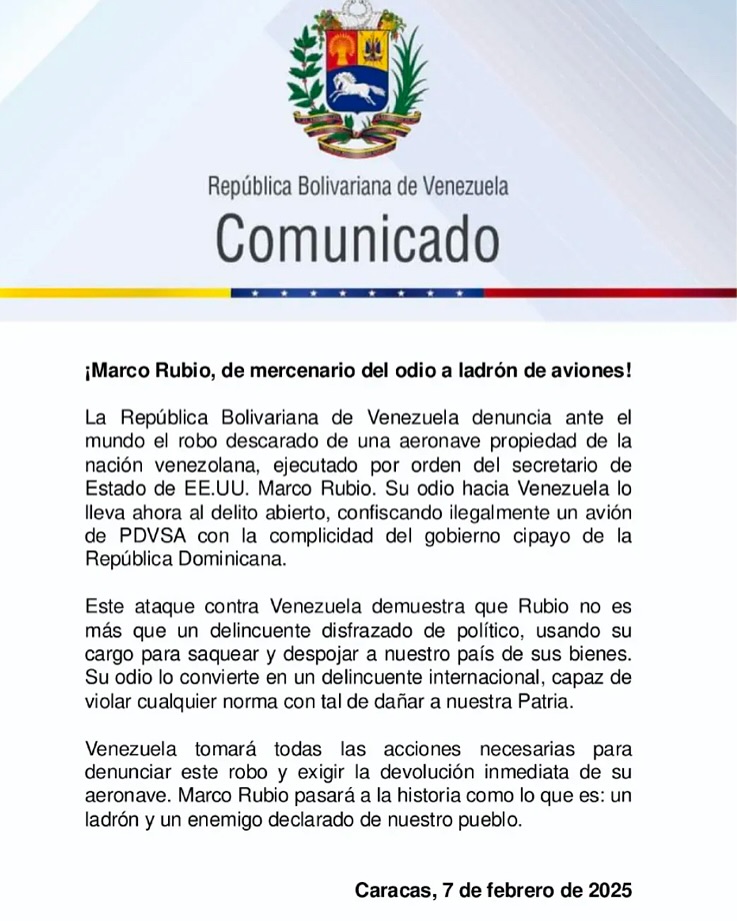 Expropiación ilegal de aeronave nacional por parte de Estados Unidos 