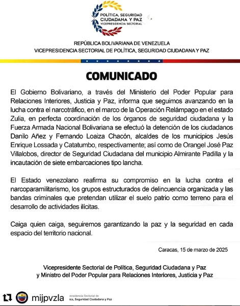 También cayó director de seguridad ciudadana del Almirante Padilla
