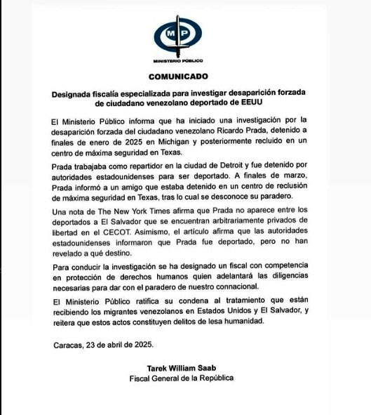 Desaparición forzada del venezolano Ricardo Prada 