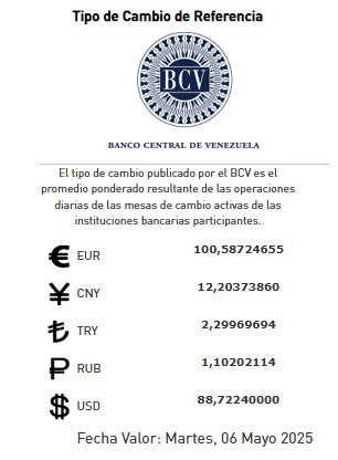 BCV Dólar se cotizará en Bs. 88 72 este martes 6 de Mayo