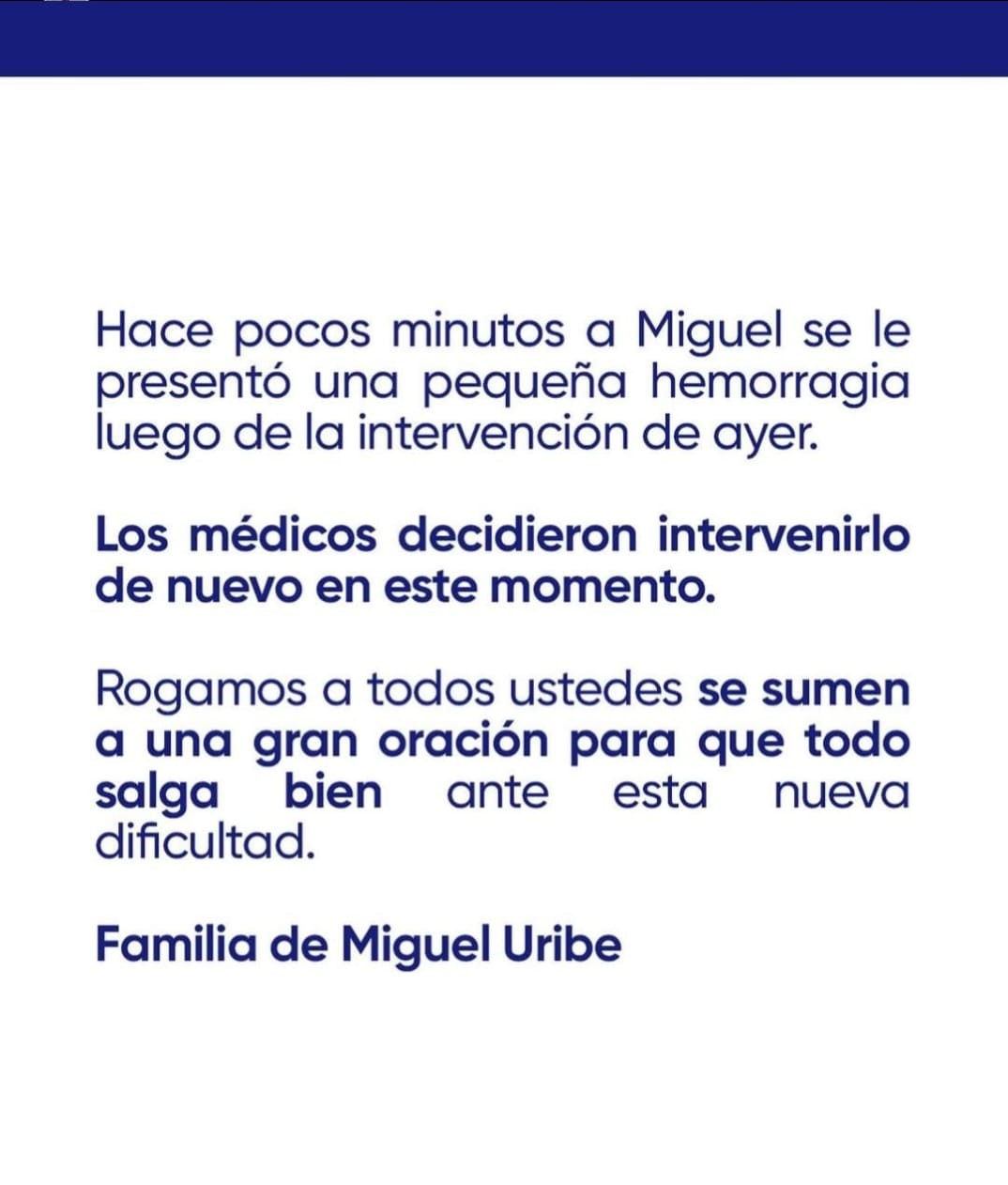 Miguel Uribe Turbay intervenido de emergencia