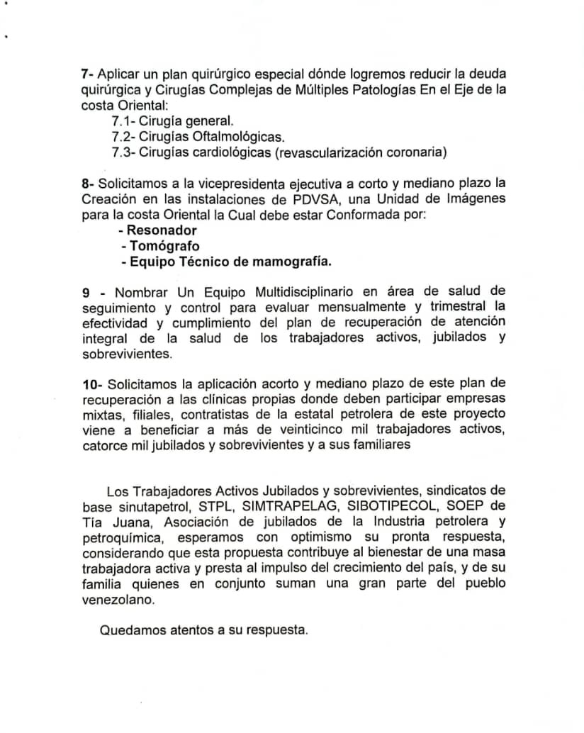Sindicatos petroleros de la COL proponen plan para mejorar servicios médicos en Pdvsa