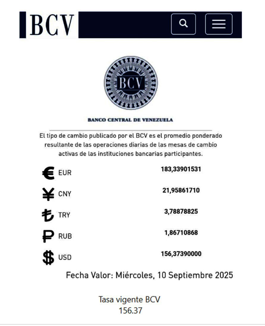 BCV | Dólar se cotizará este miércoles 10 de septiembre en Bs. 156,37