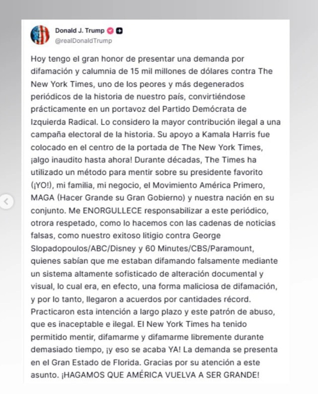 Trump demanda al New York Times 