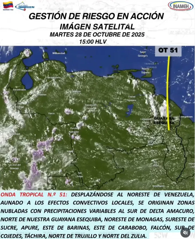 Inameh Onda tropical 51 ingresó al país y traerá lluvias al Zulia