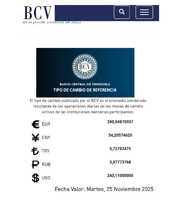 BCV/ Dólar se cotizará en Bs 243 11
