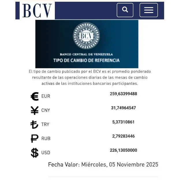 BCV Dólar se cotizará este miércoles 5 de noviembre en Bs 226 13