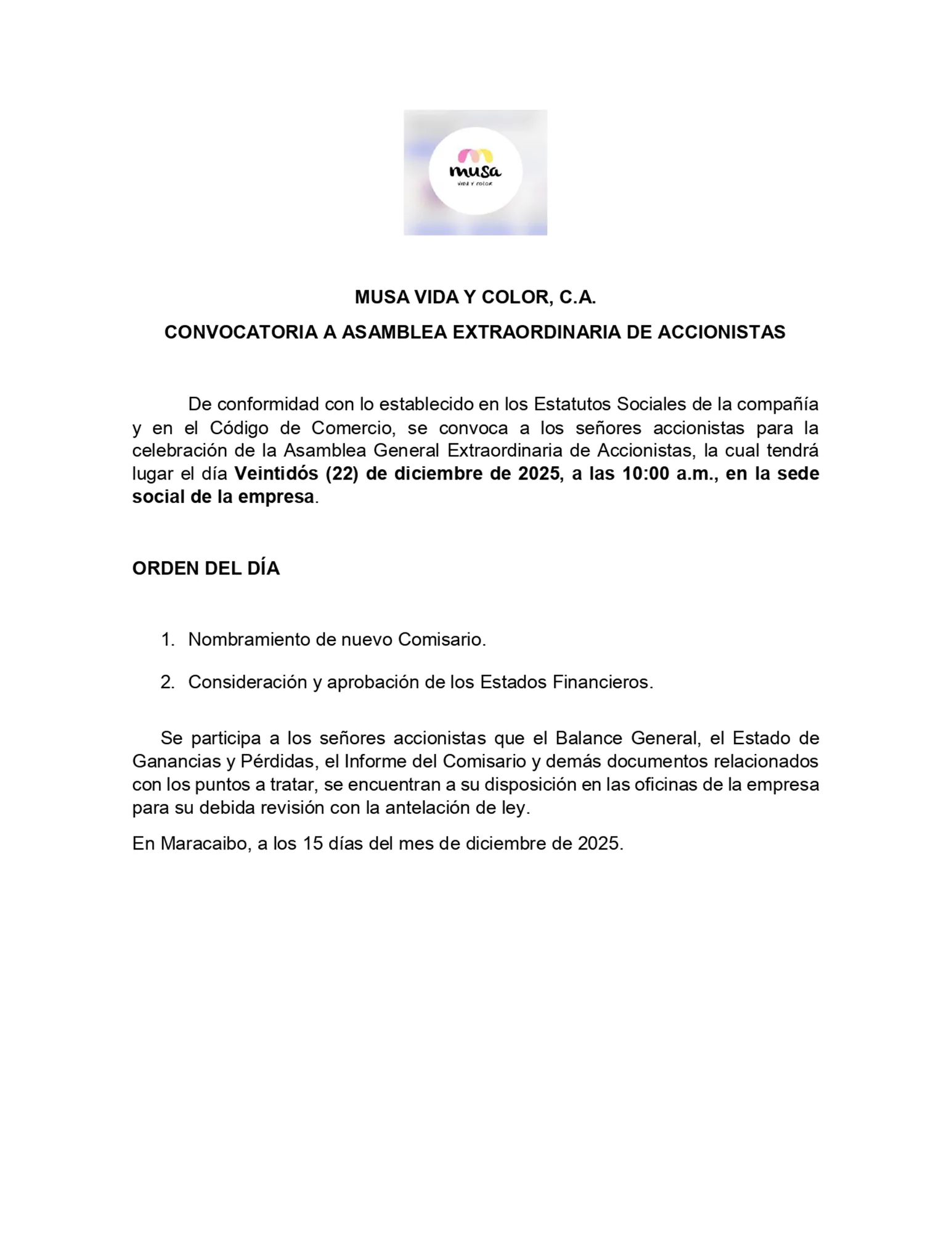 Convocatoria MUSA VIDA Y COLOR