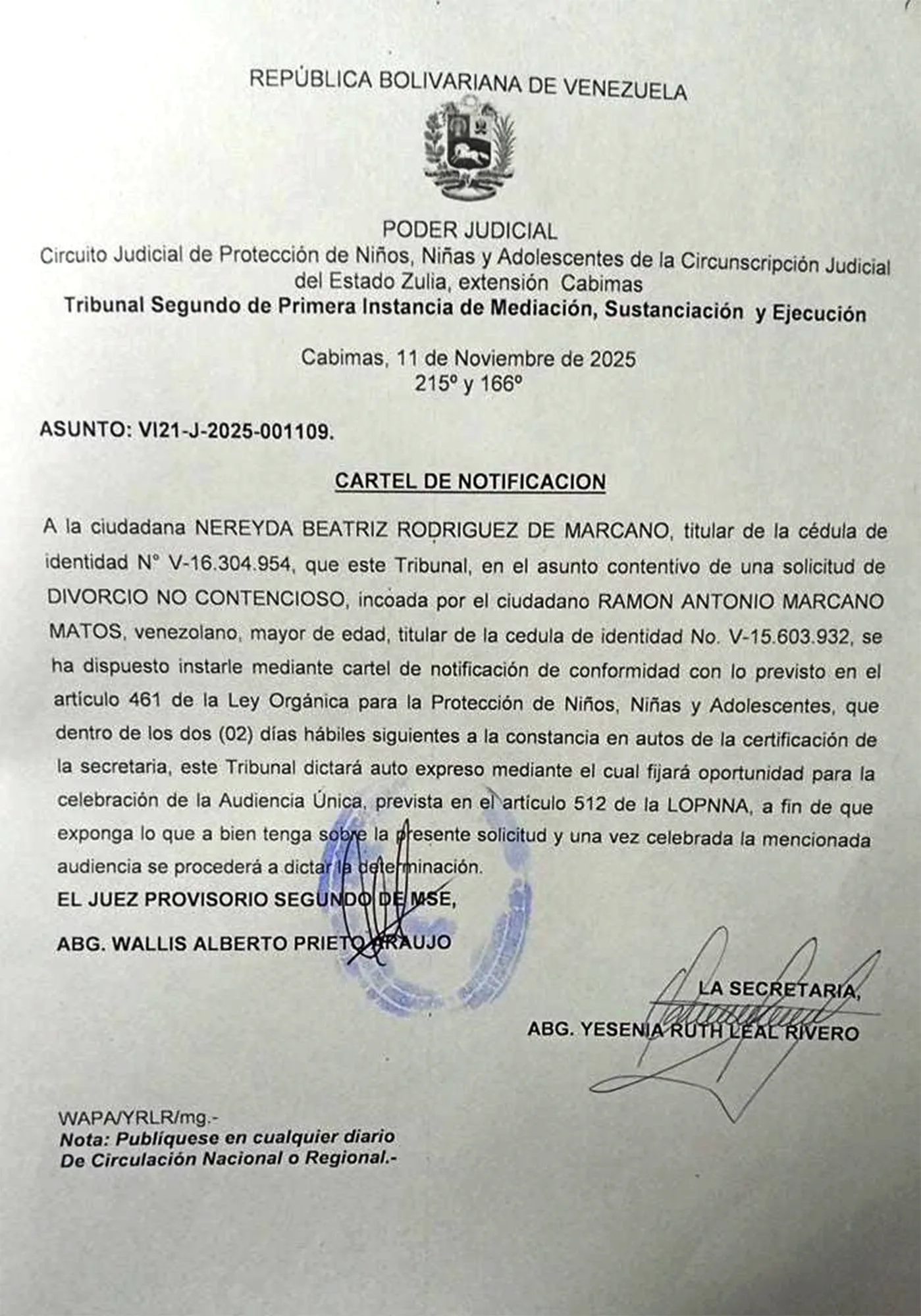 NEREYDA BEATRIZ RODRIGUEZ DE MARCANO