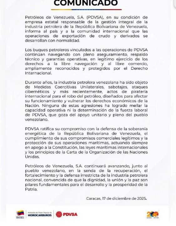 Pdvsa mantiene normalidad en exportaciones de petróleo pese a la amenaza de EEUU