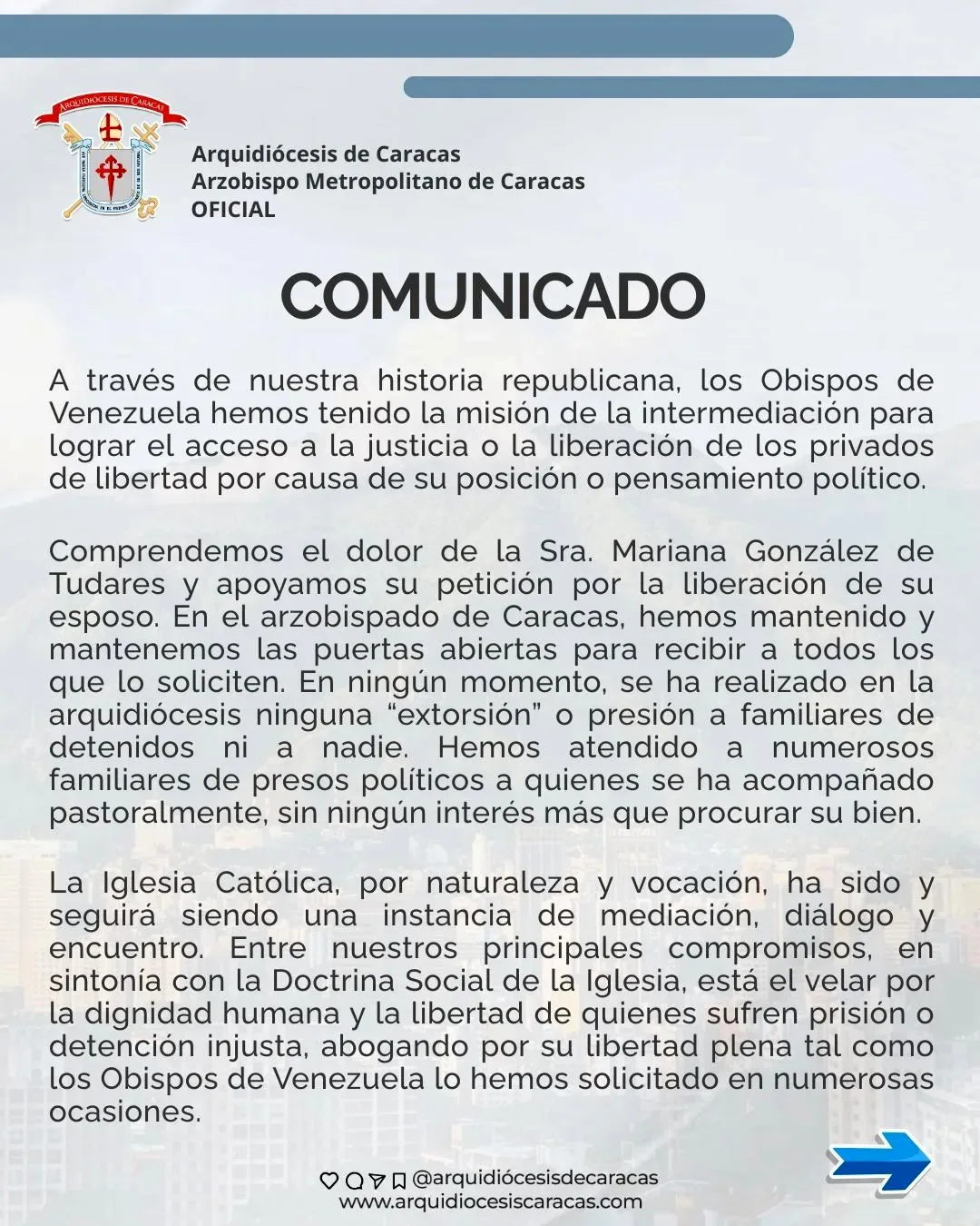 Arquidiócesis de Caracas negó extorsión a familiares