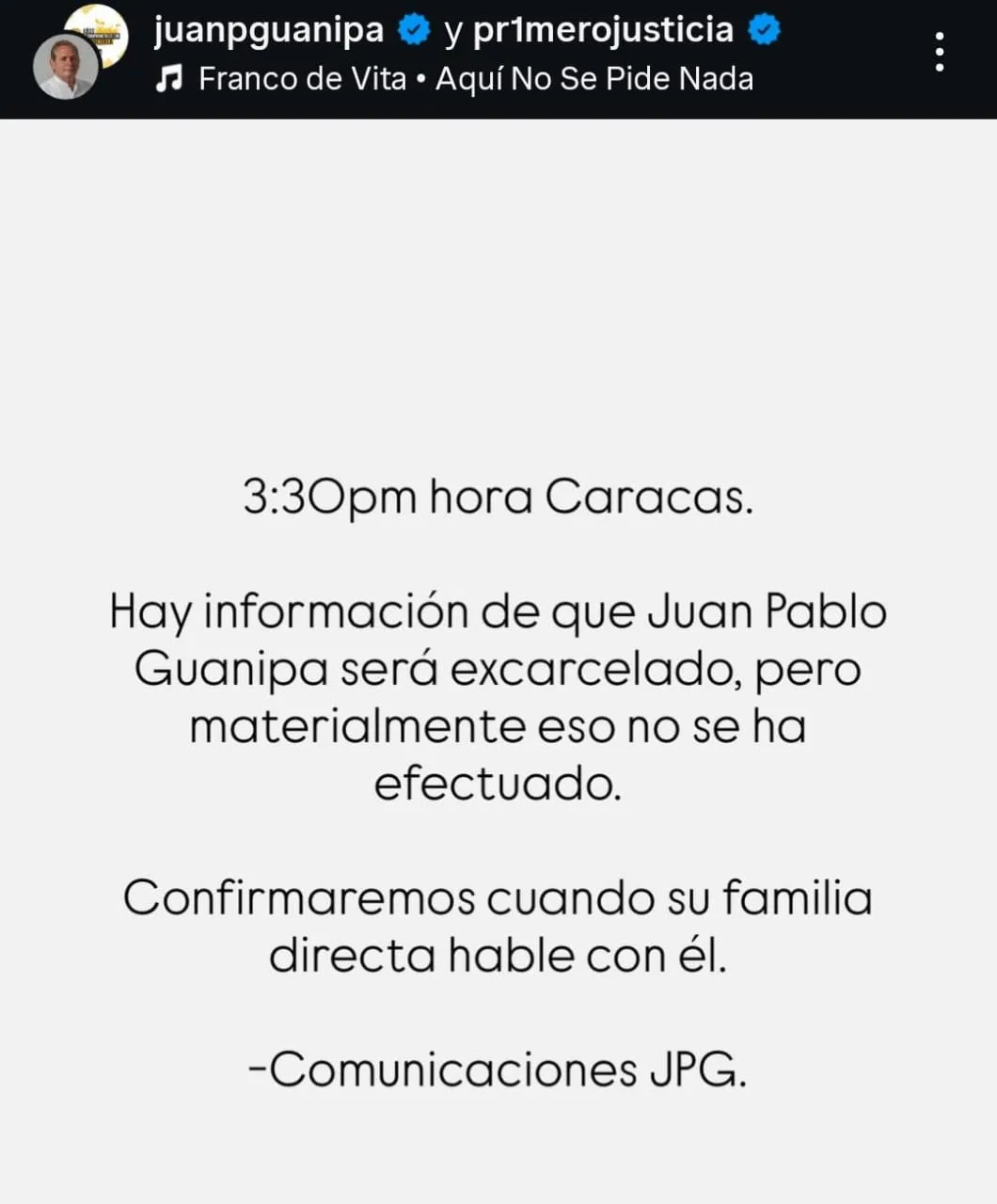 Juan Pablo Guanipa será excarcelado