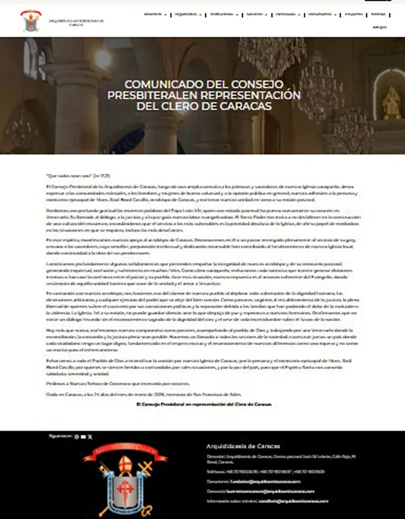 La Iglesia de Caracas y ataques al Arzobispo