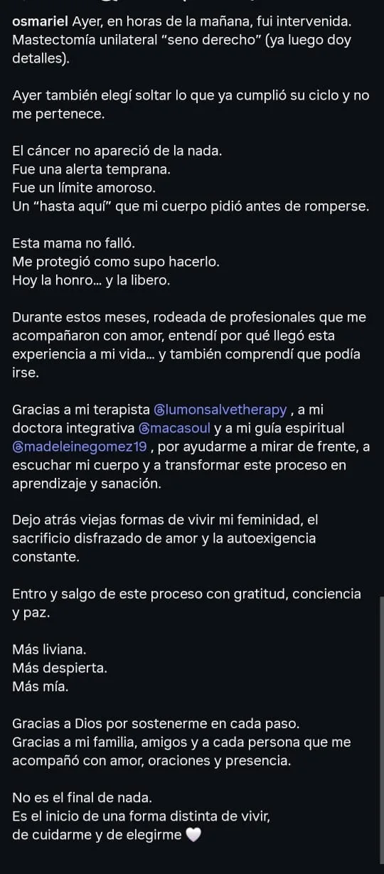 Osmariel Villalobos mastectomía unilateral