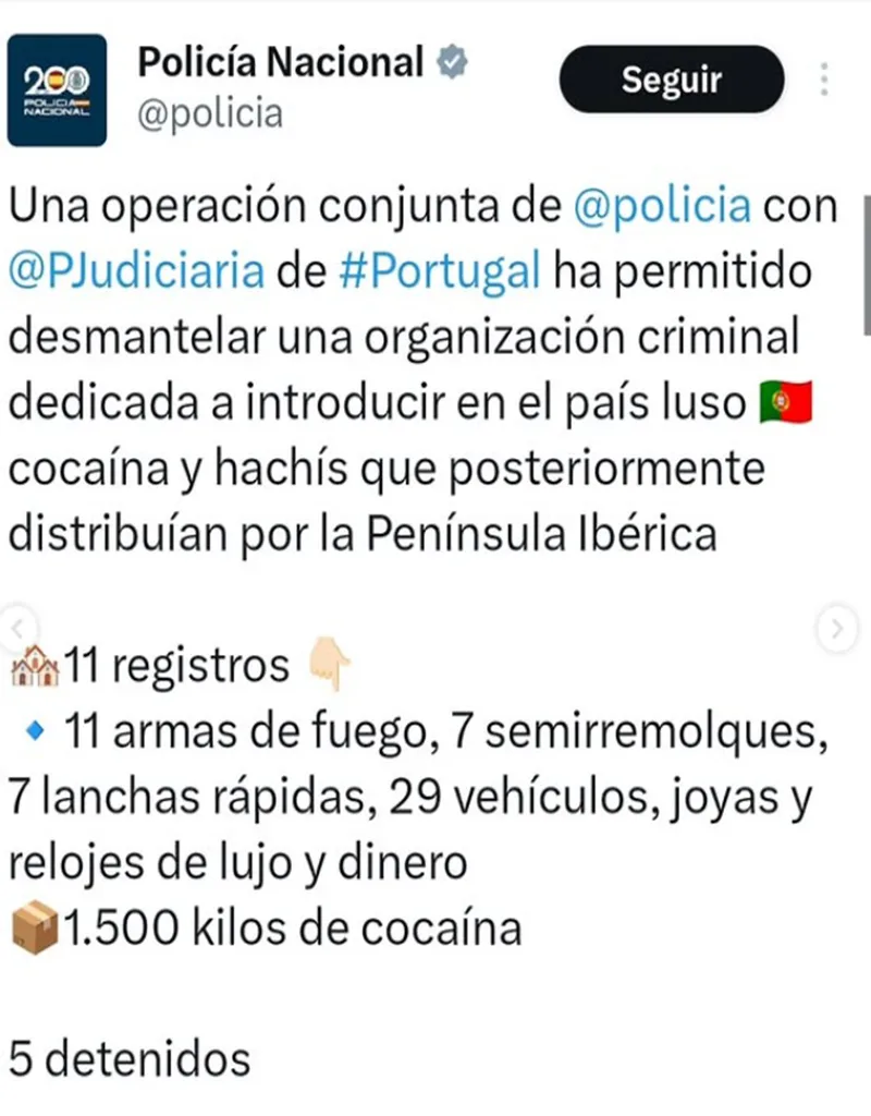 Detenidos venezolanos vinculados a red de narcotráfico en Portugal