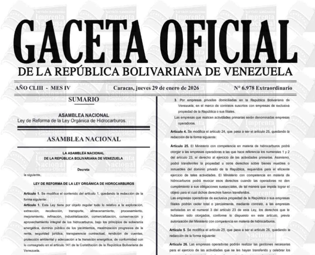 Entra en vigencia reforma a la Ley Orgánica de Hidrocarburos